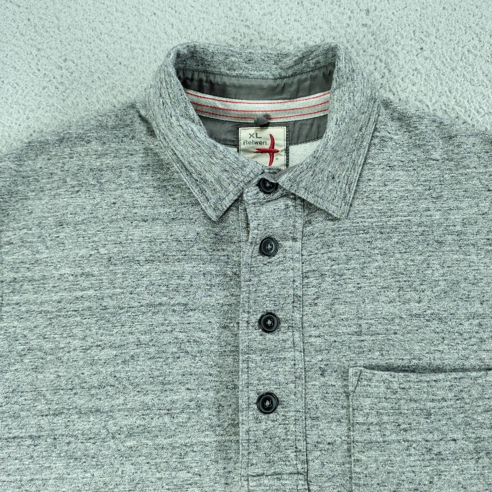 Relwen Sweater Mens XL Gray Henley Knit Long Sleeve Collared Pocket Stretch - Picture 6 of 16